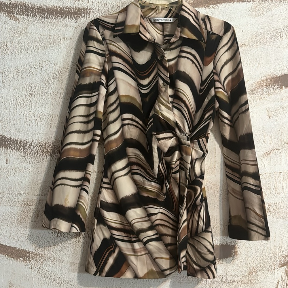 Zara Swirl-Print Wide-Leg Jumpsuit in Black, Cream & Tan - Picture 8 of 11